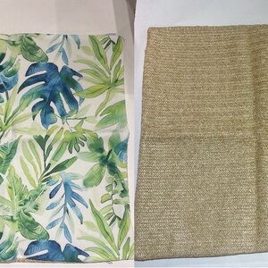 Tropical Leaf Print  Woven tan set of two decorative throw pillow cover boho